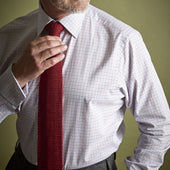 Contemporary Fit Grid Check Cotton Shirt With Classic Collar Double Cuff