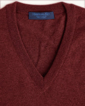 Dark Red V Neck Cashmere Sweater