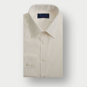 Contemporary Fit Plain Ivory Cotton Poplin Shirt with Classic Collar & Two Button Cuff