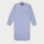 Plain Light Blue End-on-End Cotton Nightshirt with Red Piping