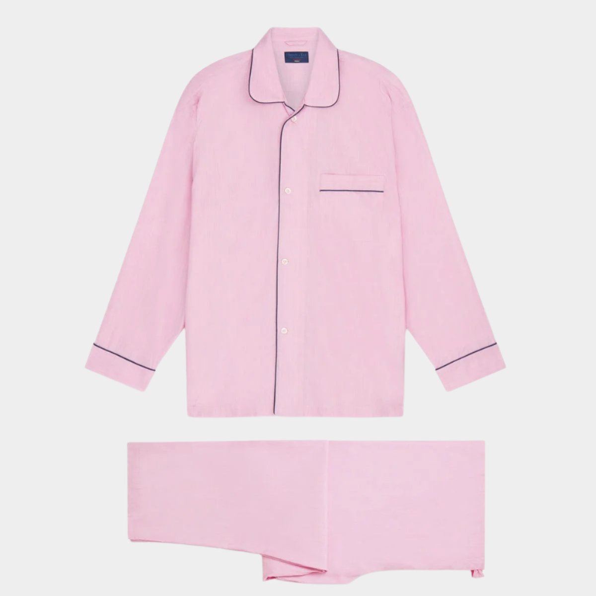 Lilac End On End Cotton Pyjamas With Navy Piping