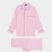 Lilac End-On-End Cotton Pyjamas With Navy Piping