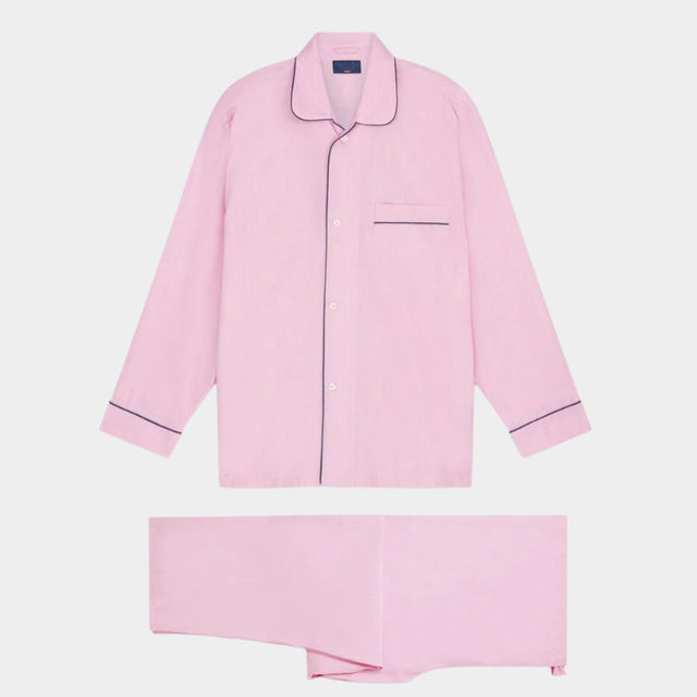 Lilac End-On-End Cotton Pyjamas With Navy Piping