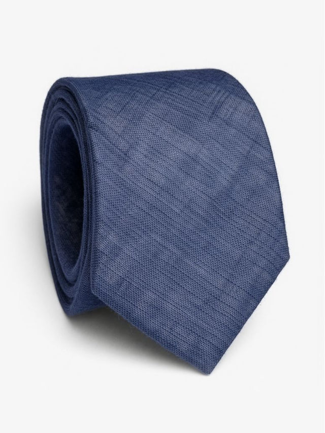 Plain Linen Tie Dark Blue