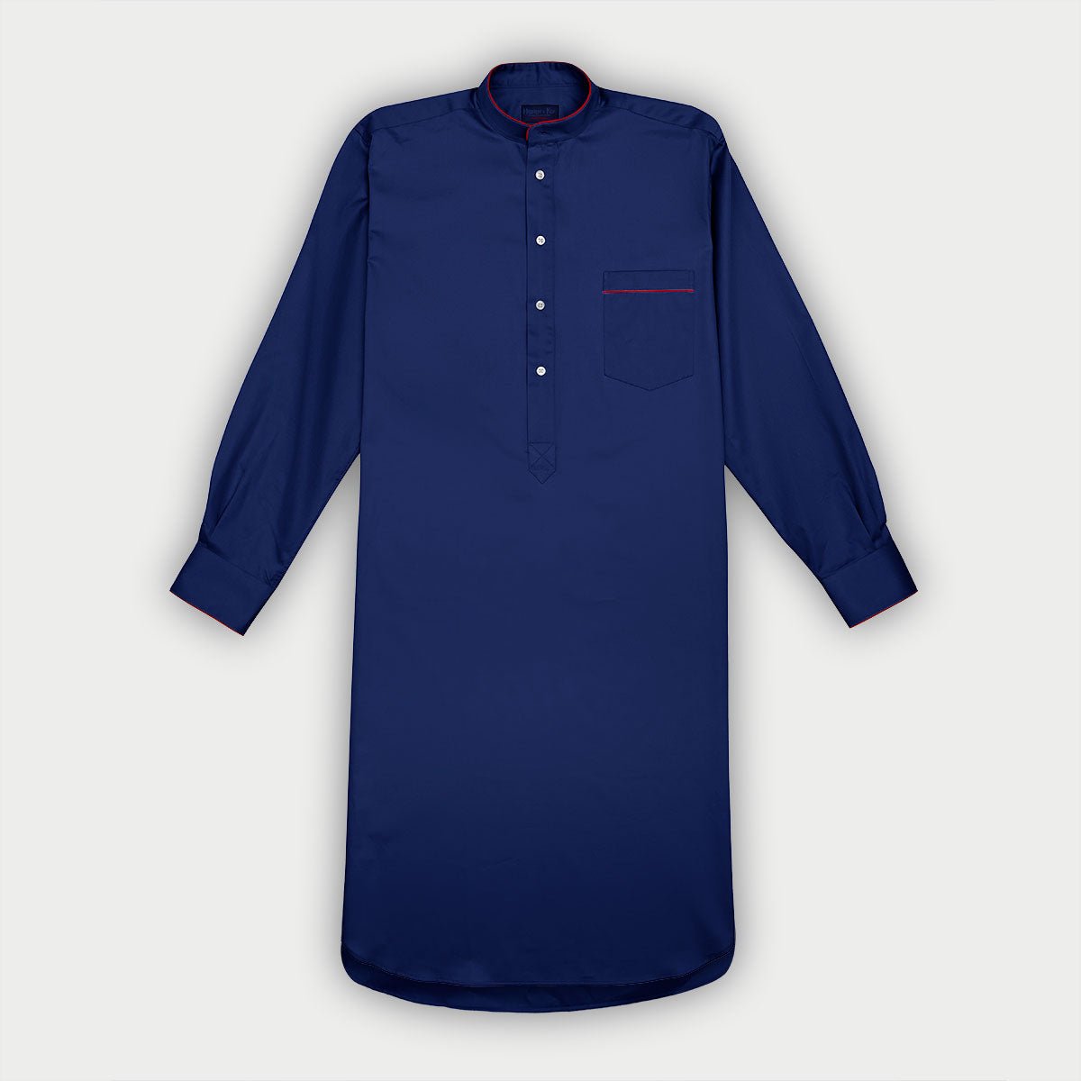 Plain Oxford Cotton Nightshirt With Red Piping
