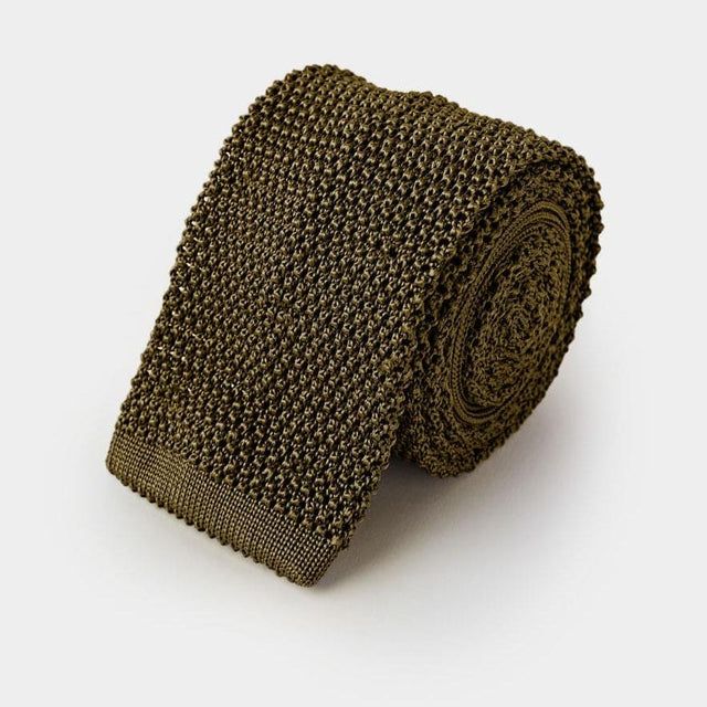 Plain Olive Green Knitted Silk Tie