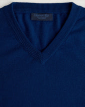 Petrol Blue V Neck Cashmere Sweater