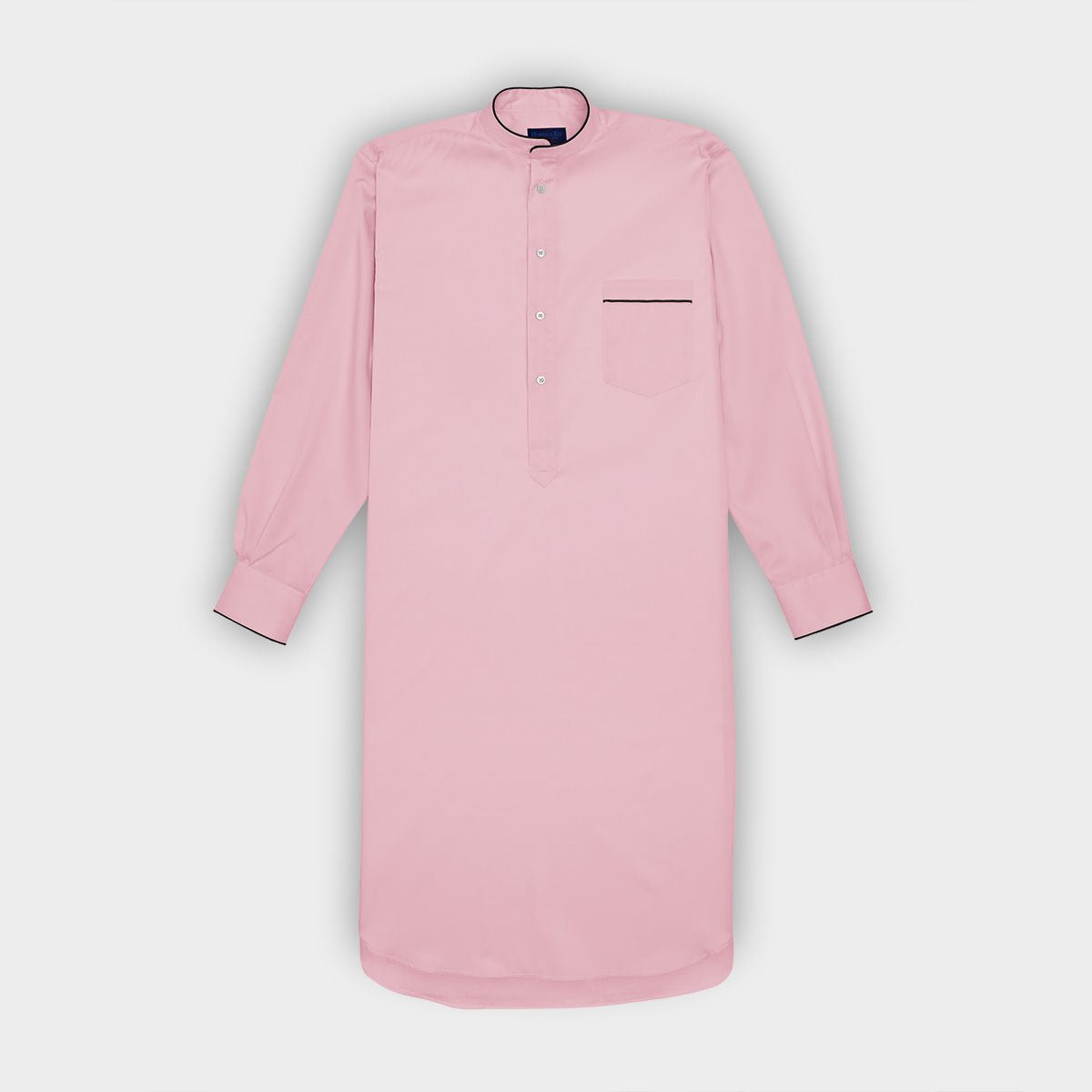 Plain Pink Cotton Twill Nightshirt With Navy Piping