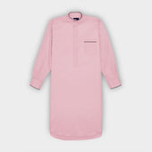 Plain Pink Cotton Twill Nightshirt with Navy Piping