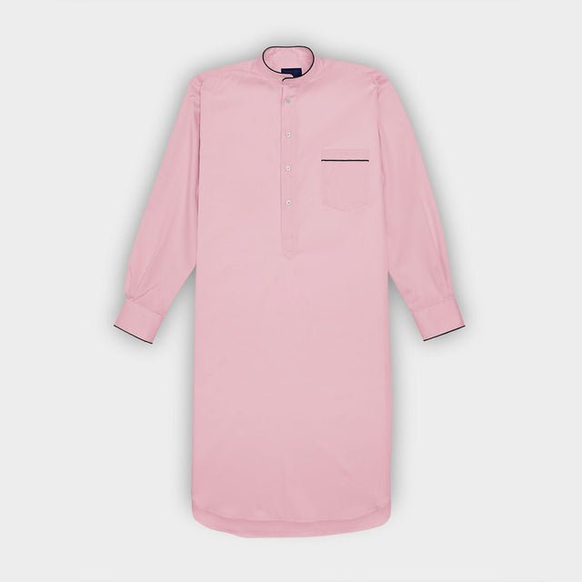 Plain Pink Cotton Twill Nightshirt with Navy Piping