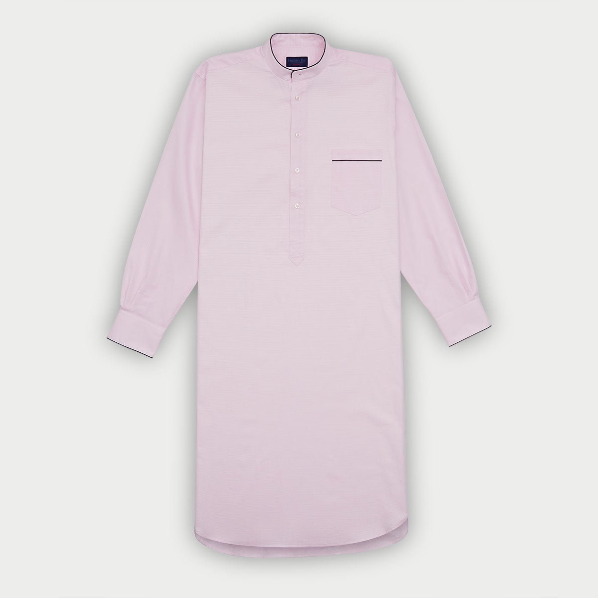 Plain Pink Textured Cotton Nightshirt With Navy Piping