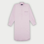 Plain Pink Textured Cotton Nightshirt with Navy Piping