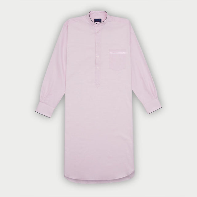 Plain Pink Textured Cotton Nightshirt with Navy Piping