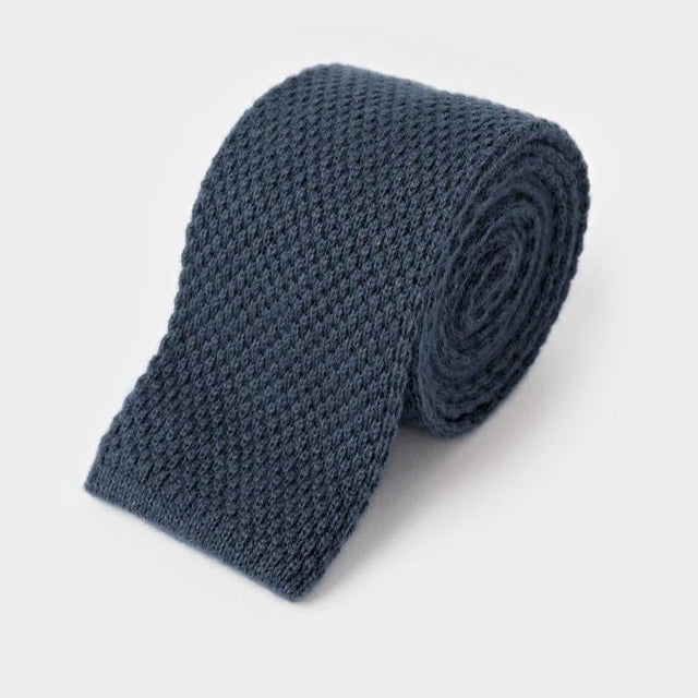 Plain Prussian Blue Knitted Cashmere Tie