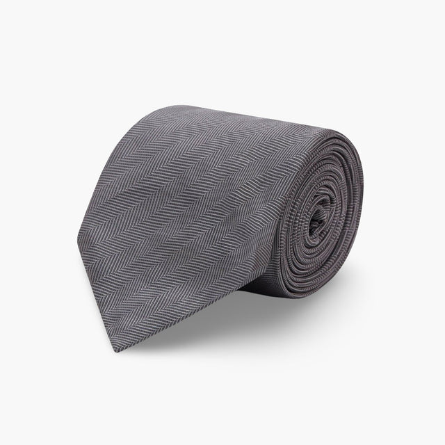 Plain Smoke Herringbone Woven Silk Tie