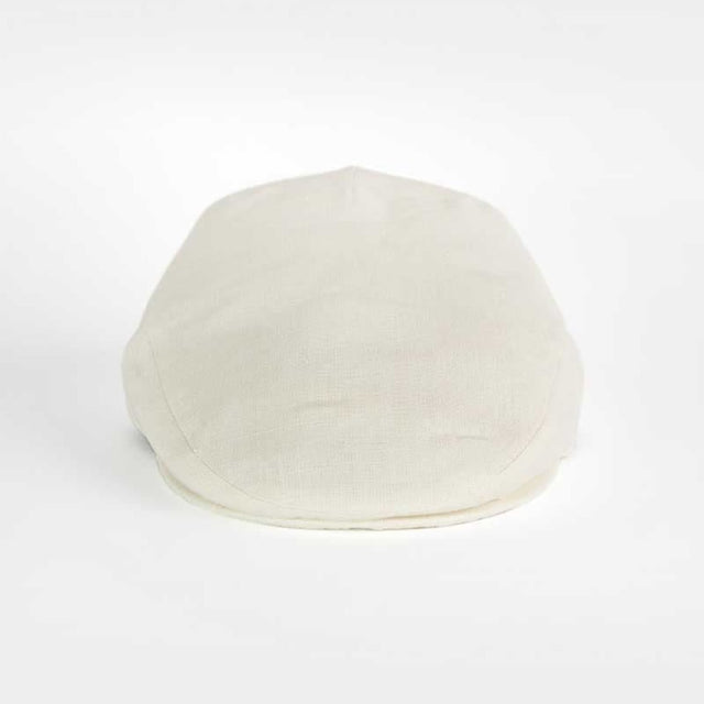 Plain Warm White Linen Flat Cap