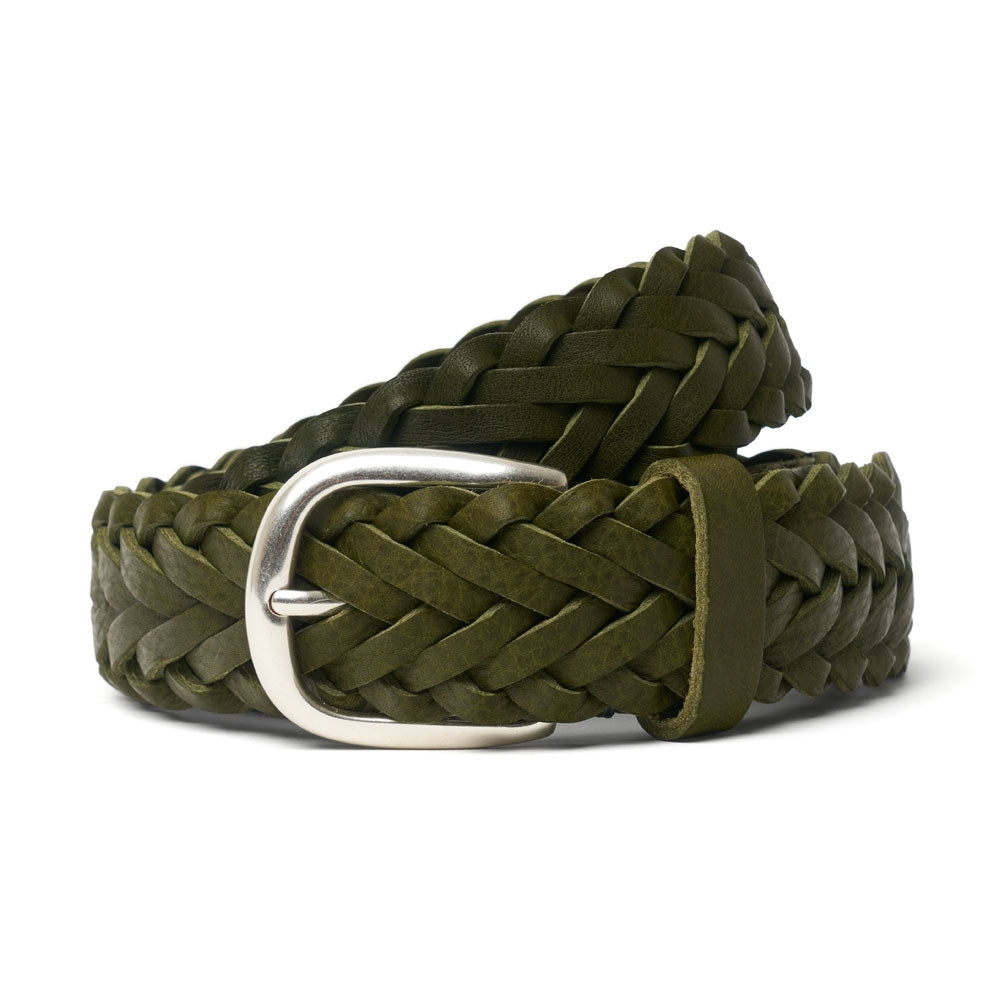 Plaited Green Belt With Silver Buckle