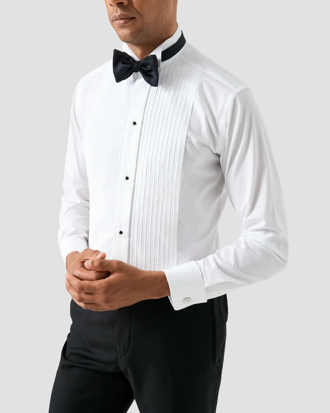 Pliss Tuxedo Shirt Wing Collar Eton