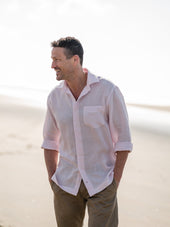 Casual Fit Plain Linen Button Cuff Shirt In Pink