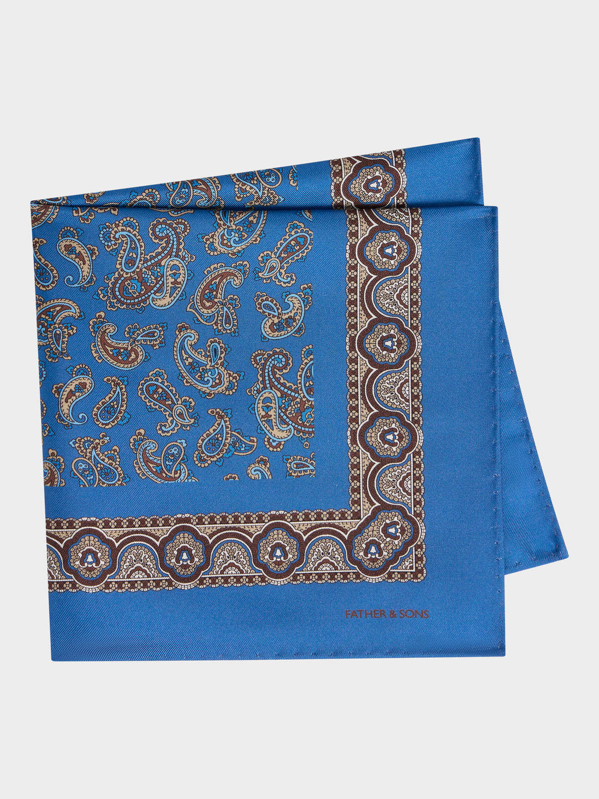Pochette En Soie Bleu Azur Motif Cachemire Beige