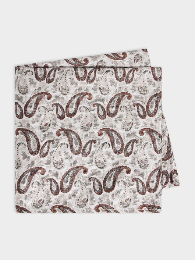 Pochette en soie mélangée beige à motif cachemire