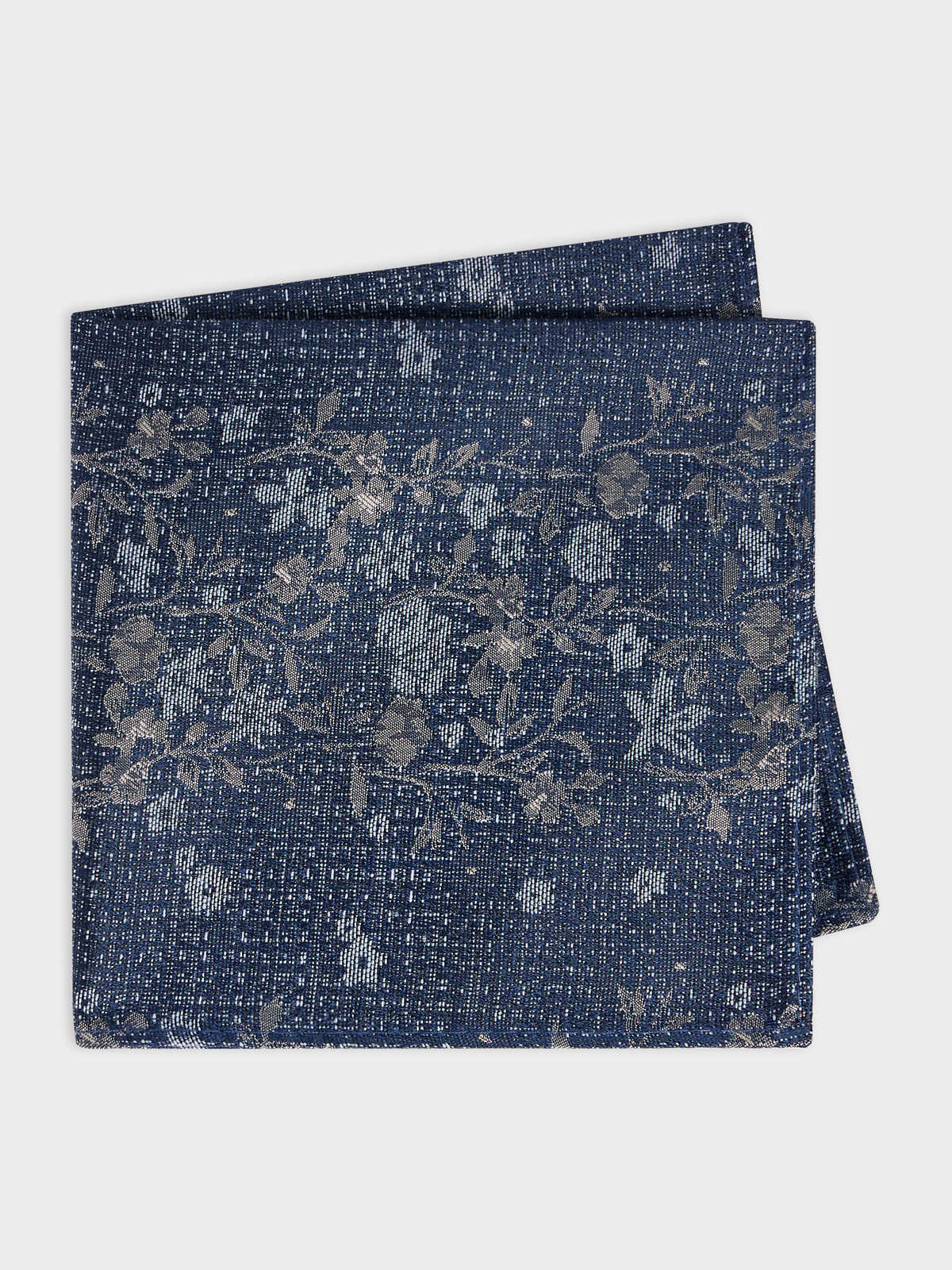 Pochette En Coton Et Soie Bleu Chambray Motif Fleuri