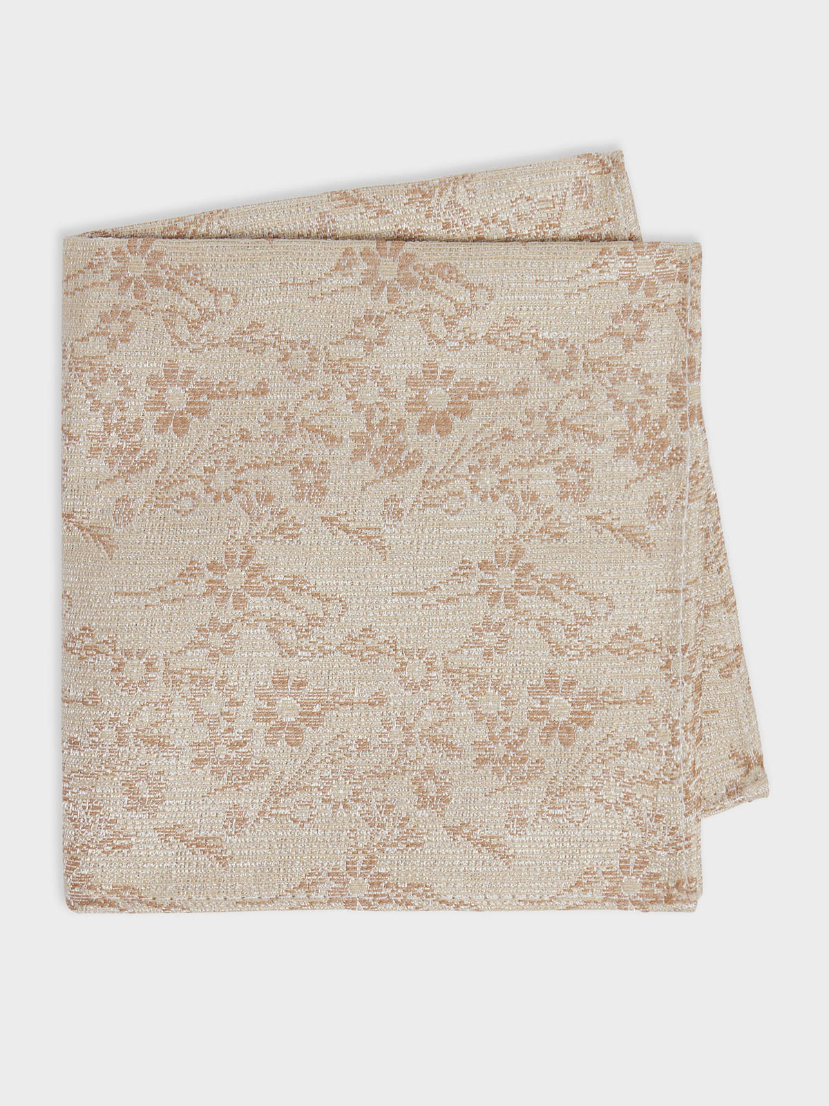 Pochette En Coton Et Soie Beiges Motif Fleuri