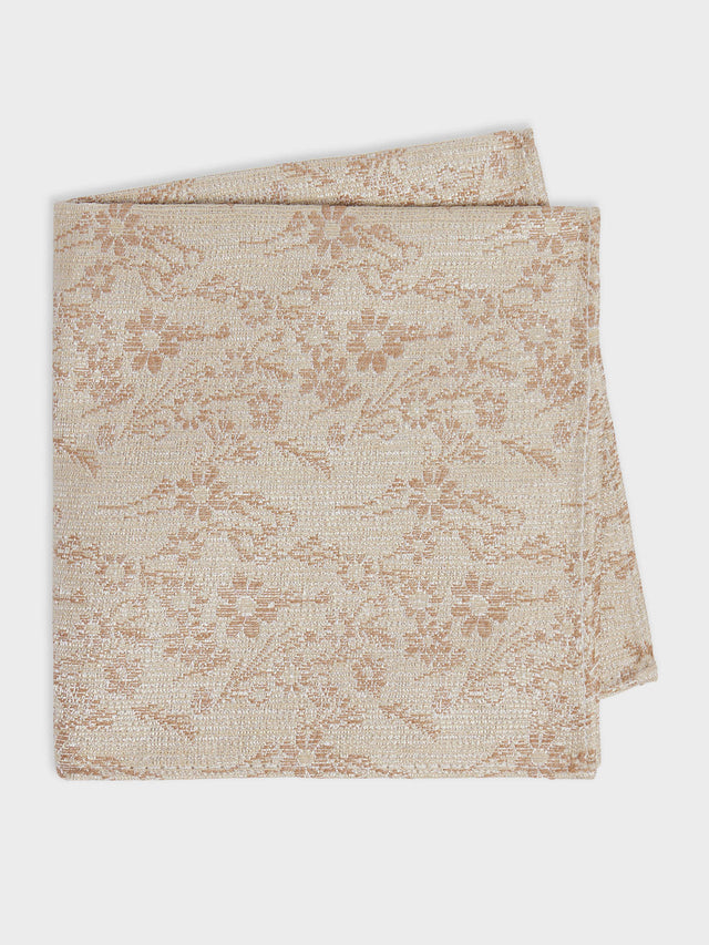 Pochette en coton et soie beiges à motif fleuri