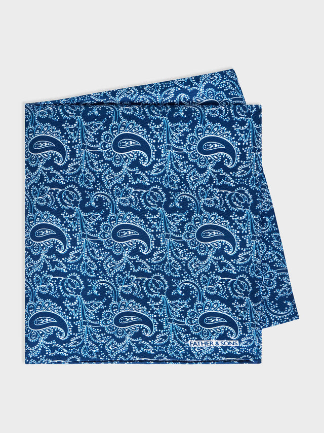 Pochette en soie bleu indigo à motif blanc