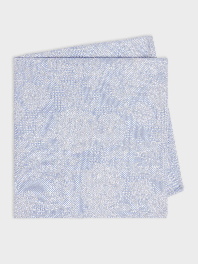 Pochette En Coton Et Soie Motif Fleuri Bleu
