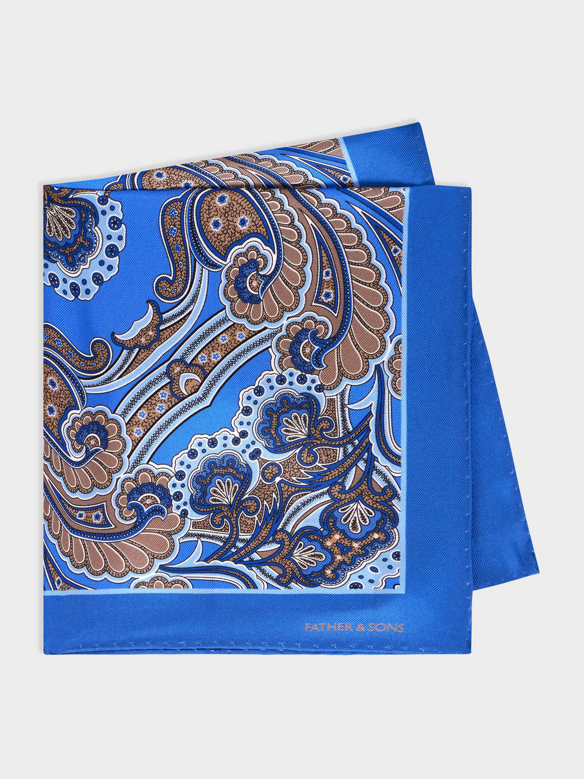 Pochette En Soie Bleu Azur Motif Beige