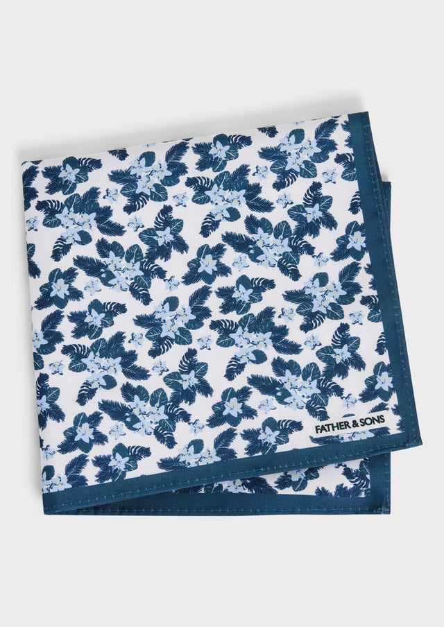 Pochette blanche à motif fleuri bleu pétrole