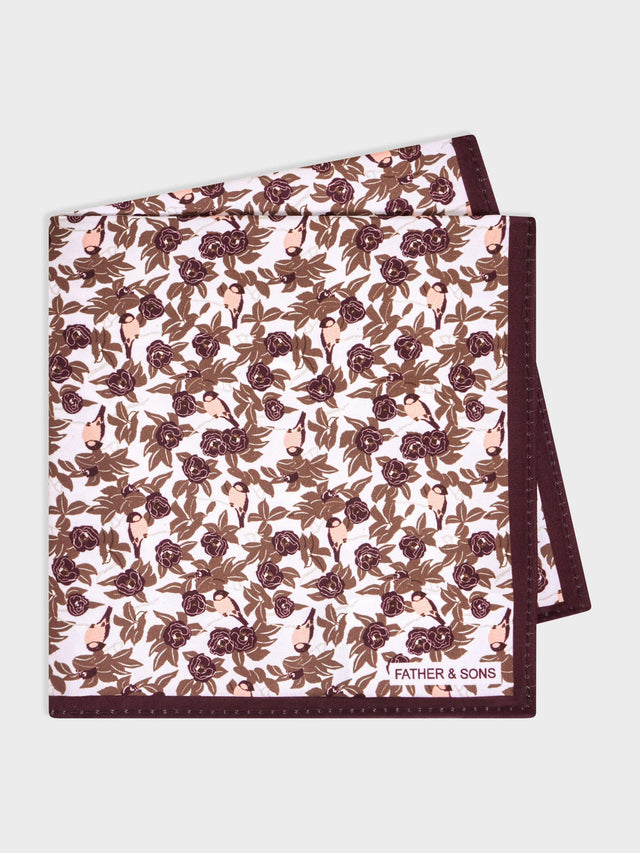 Pochette bordeaux à motif fleuri rose et beige