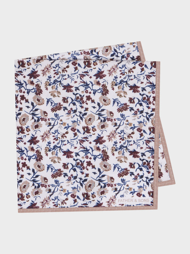 Pochette camel à motif fleuri bordeaux et bleu
