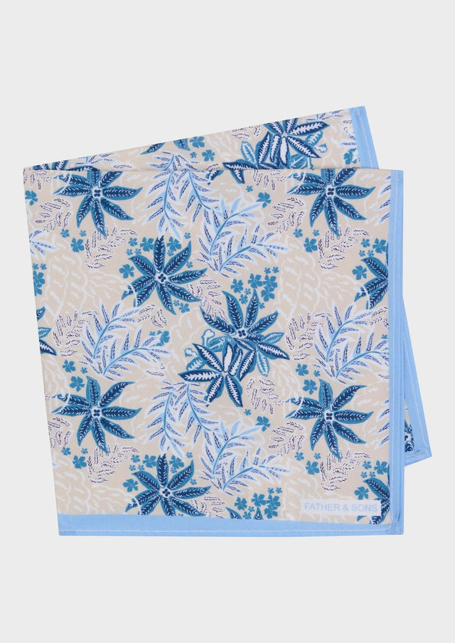 Pochette beige à motif fleuri bleu ciel et blanc
