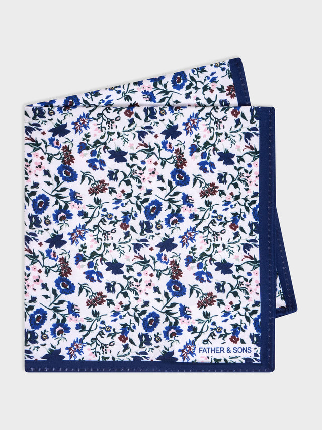 Pochette bleu cobalt à motif fleuri rose et vert