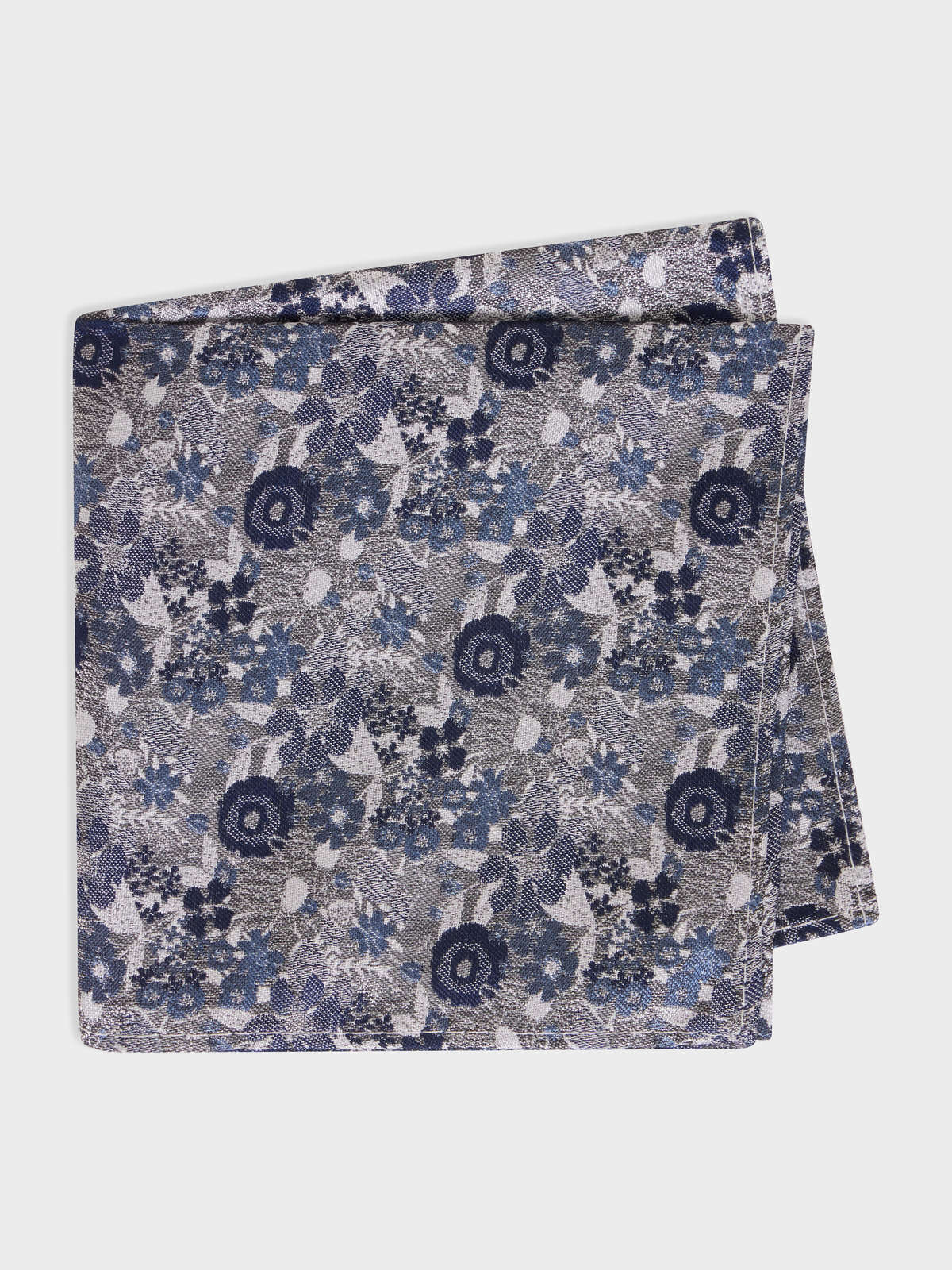 Pochette En Soie M Lang E Grise Motif Fleuri Bleu