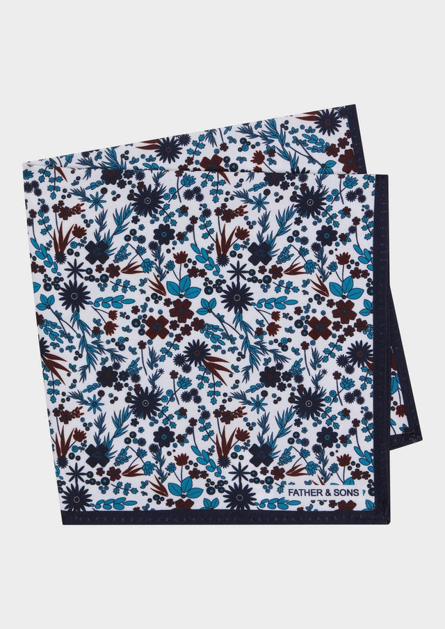 Pochette blanche à motif fleuri bleu marine et bordeaux