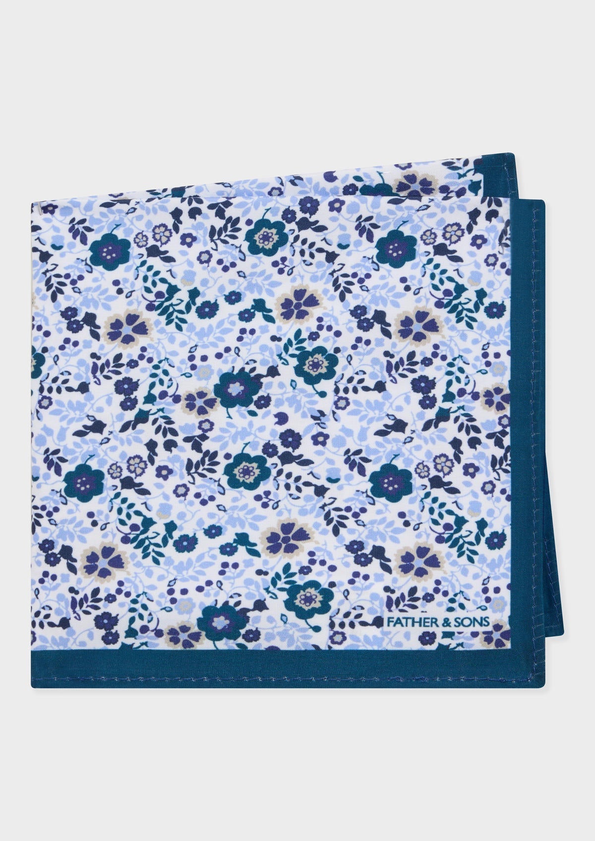 Pochette Blanche Motif Fleuri Bleu Prusse Bleu Ciel Et Beige