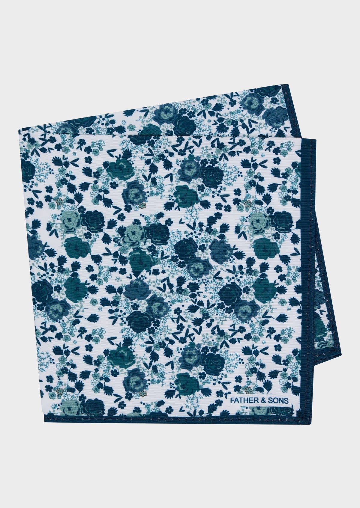 Pochette Blanche Motif Fleuri Bleu Prusse Et Vert D Eau