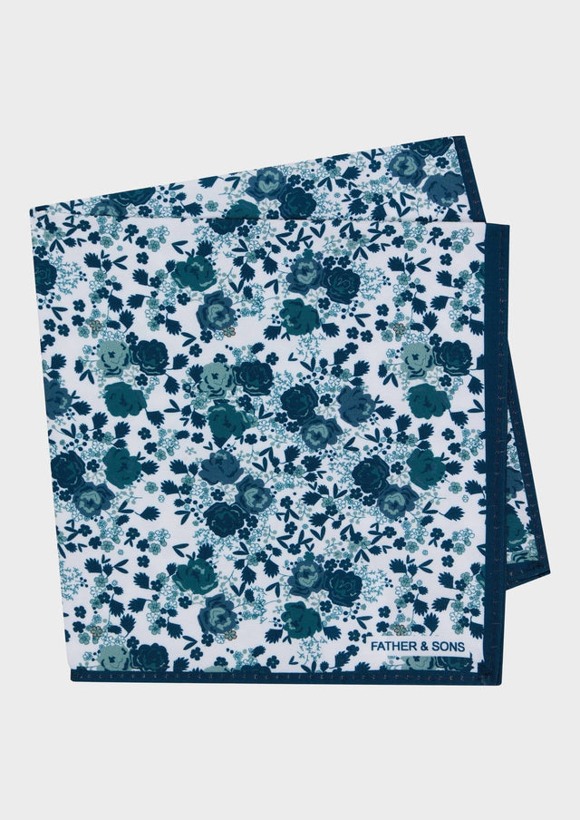 Pochette blanche à motif fleuri bleu prusse et vert d'eau
