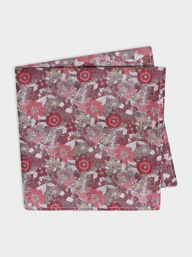 Pochette en soie mélangée rouge à motif fleuri