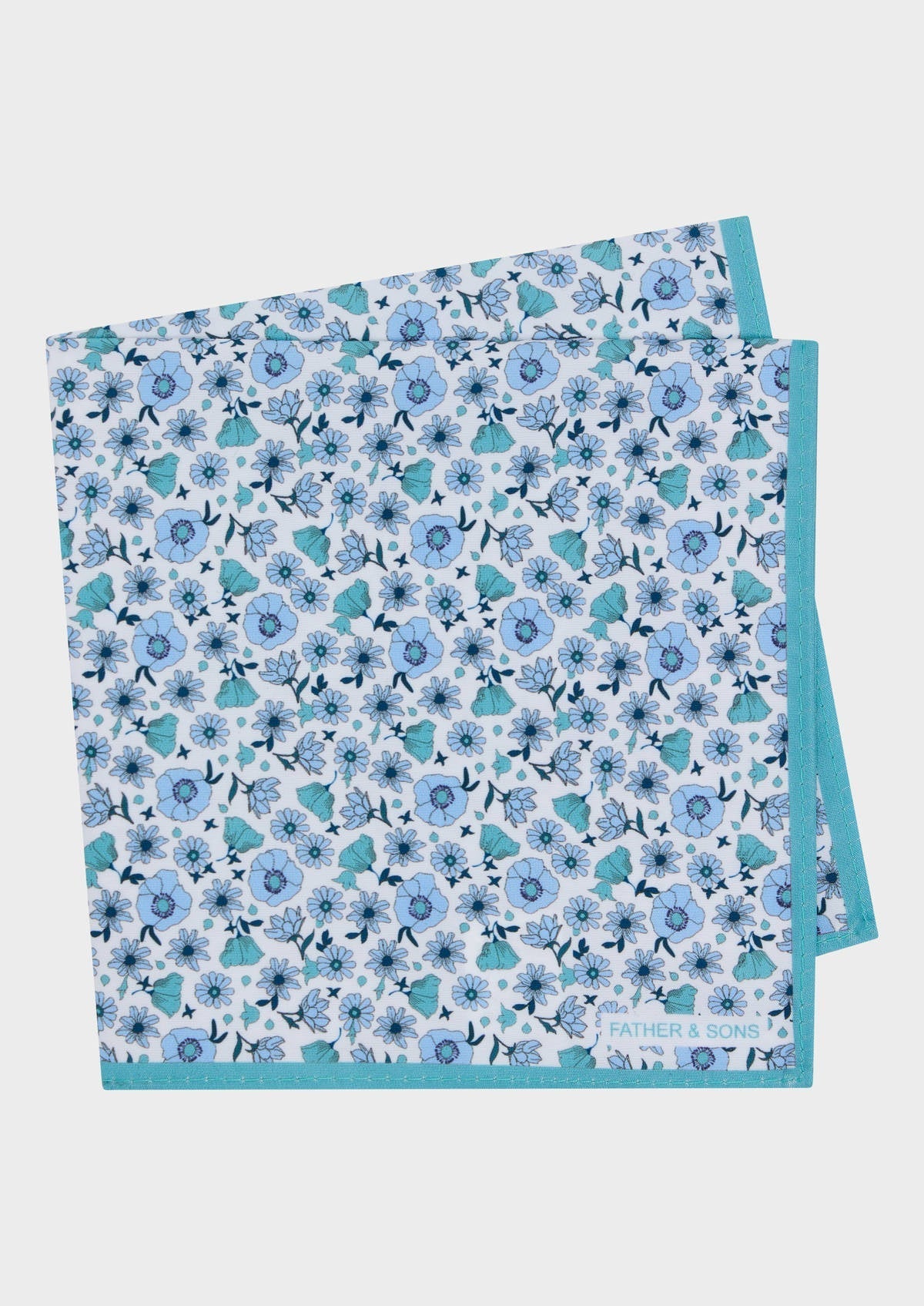 Pochette Blanche Motif Fleuri Vert D Eau Et Bleu