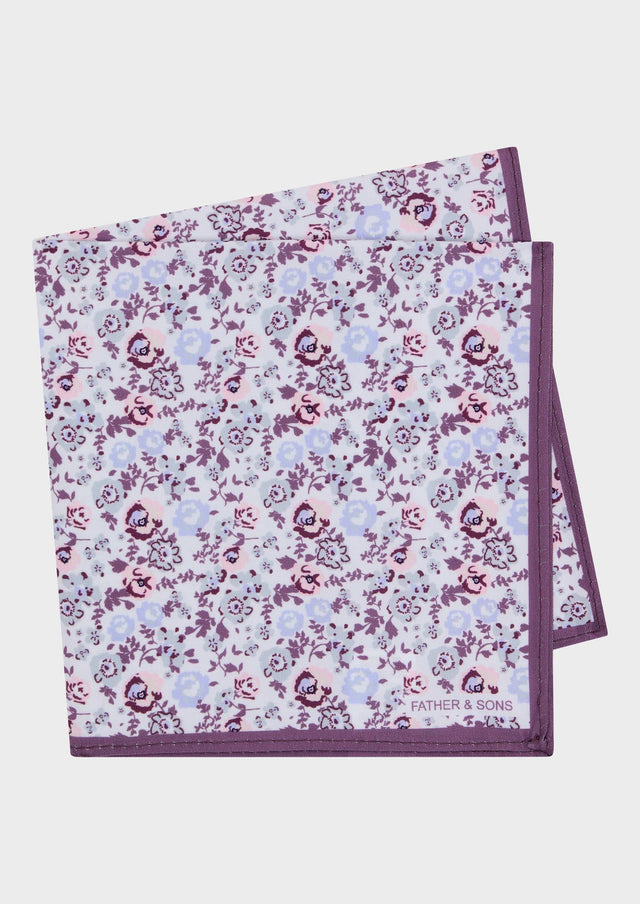 Pochette blanche à motif fleuri violet, rose, gris et lilas