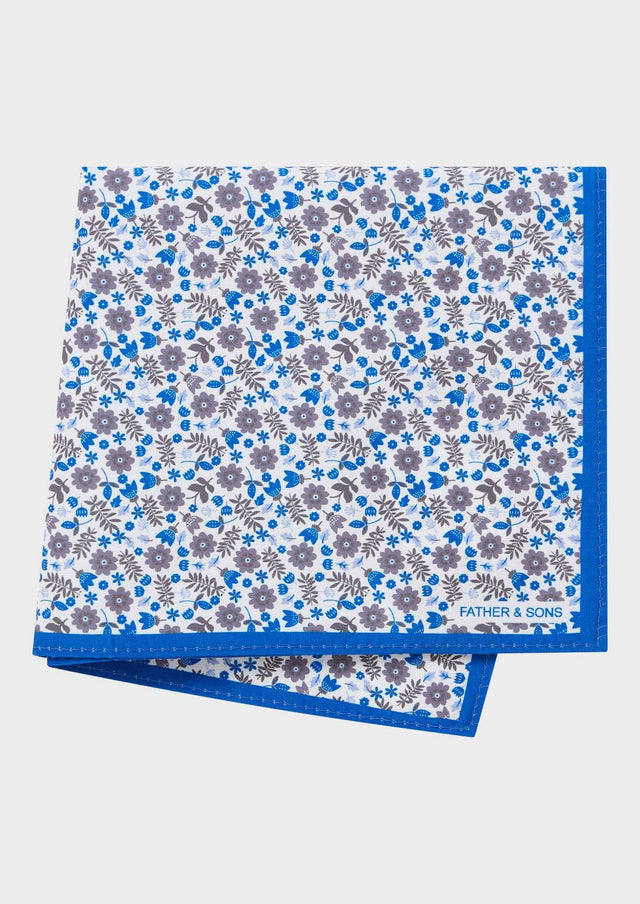 Pochette blanche à motif fleuri bleu azur et marron