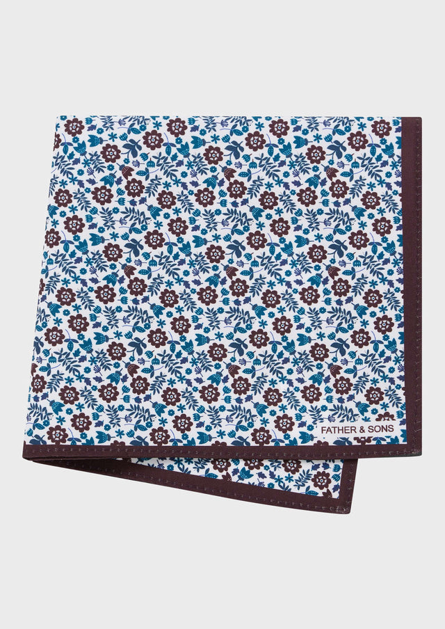 Pochette blanche à motif fleuri vert et bordeaux