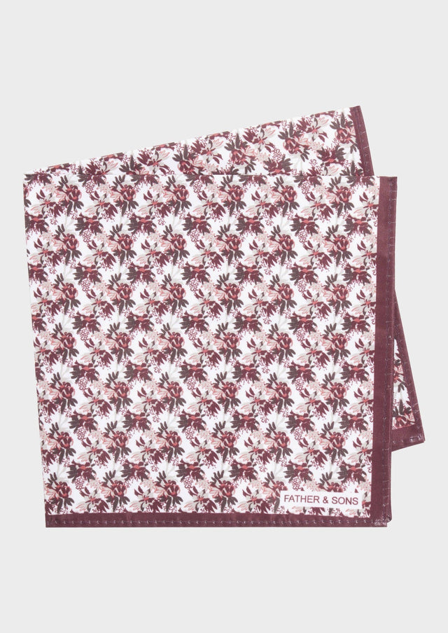 Pochette blanche à motif fleuri bordeaux et taupe