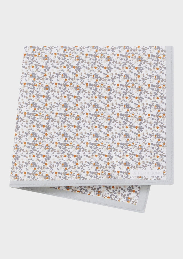 Pochette blanche à motif fleuri gris perle et orange