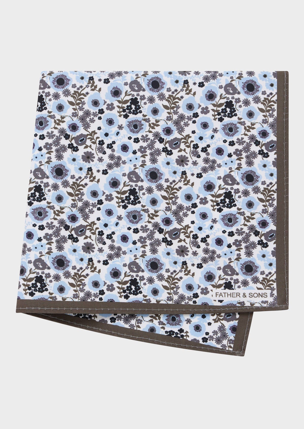 Pochette Blanche Motif Fleuri Kaki Et Bleu Ciel