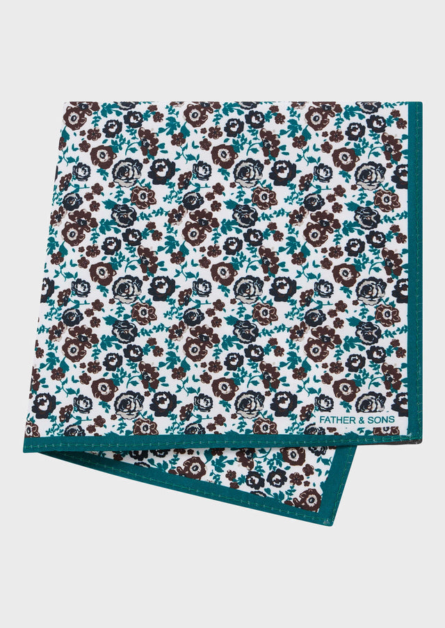 Pochette blanche à motif fleuri vert sapin et bordeaux